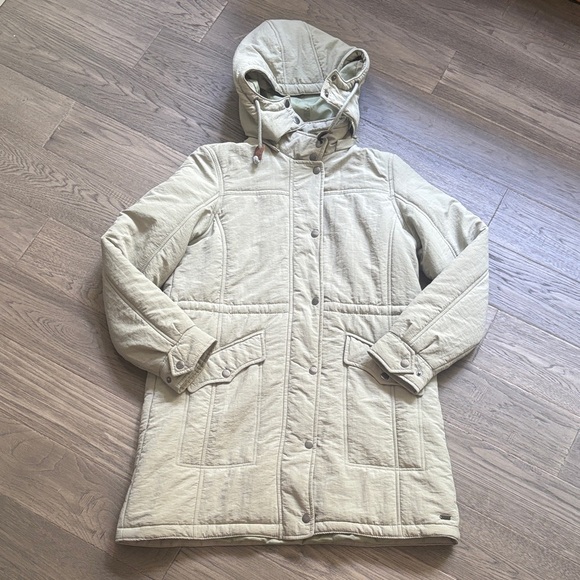 Levi’s | Light Green Long Puffer Hooded Jacket Size Small - Picture 1 of 15